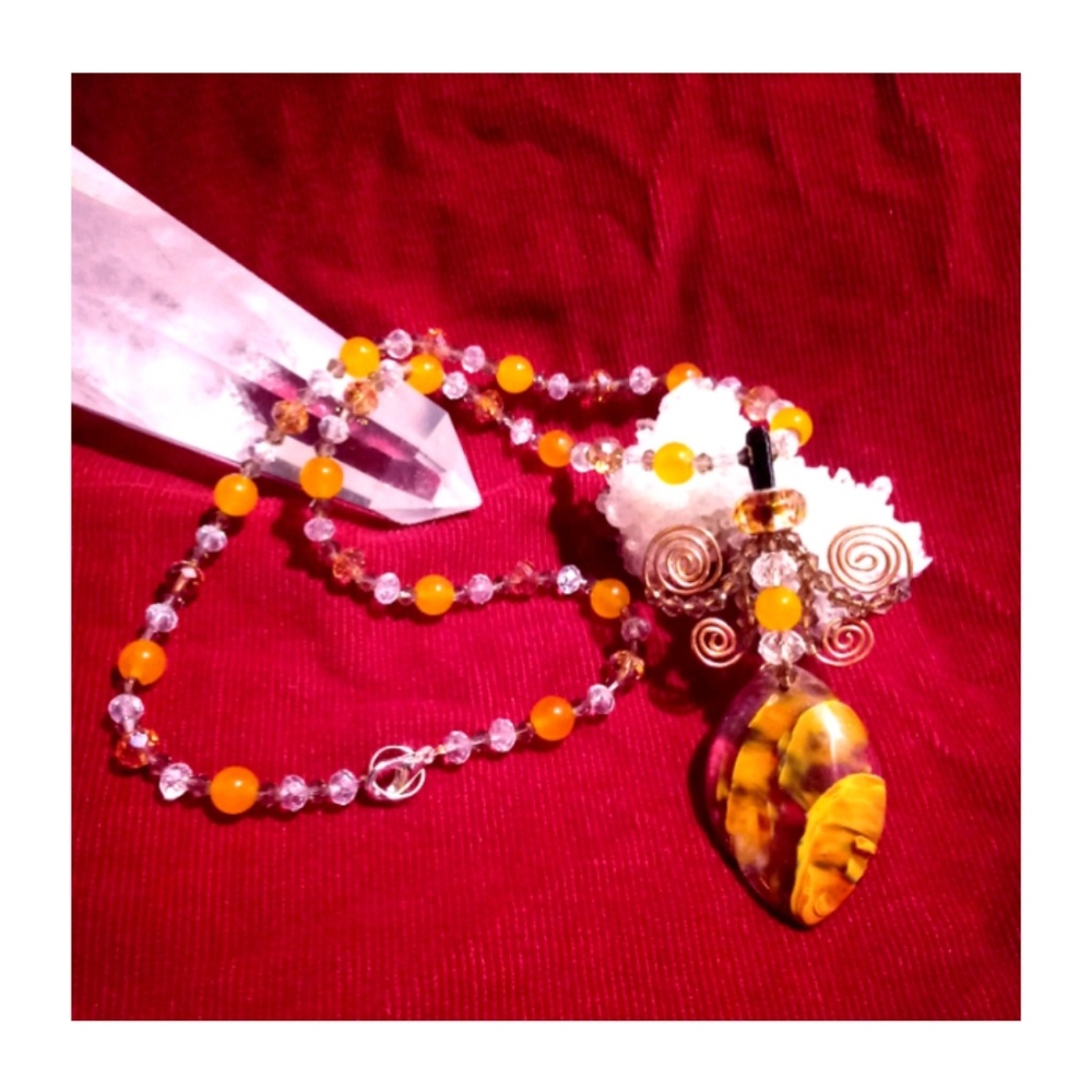 Wire wrapped necklace Fire Cherry quartz necklace
